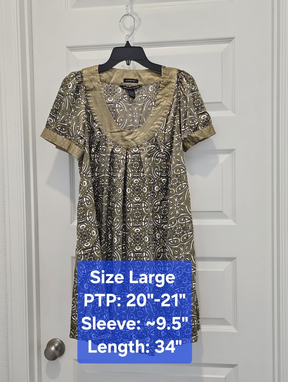 GUC Antilia Femme Olive Paisley Shift Mini Dress - Size Large